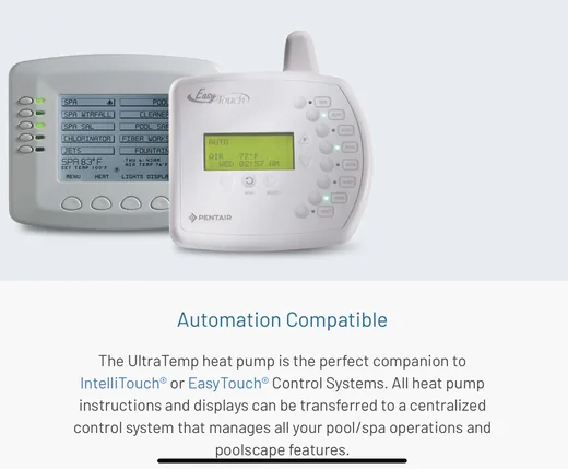 Pentair automation compatible controls