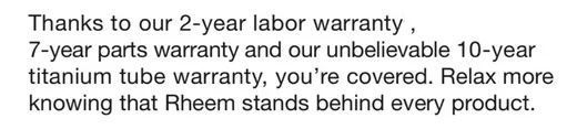Rheem warranty information text